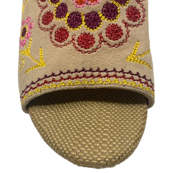 Sam Edelman Beige Boho Embroidered Floral Block Heel Mules Peep Toe “Olive” - Picture 11 of 15